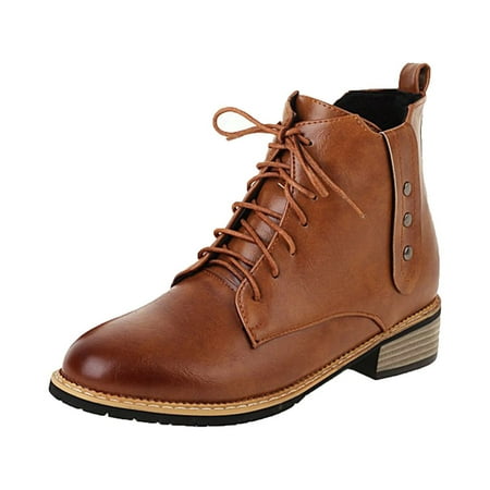 

KBKYBUYZ Women s Decorative Buckle Side Zipper Strap Round Head Low Heel Boots