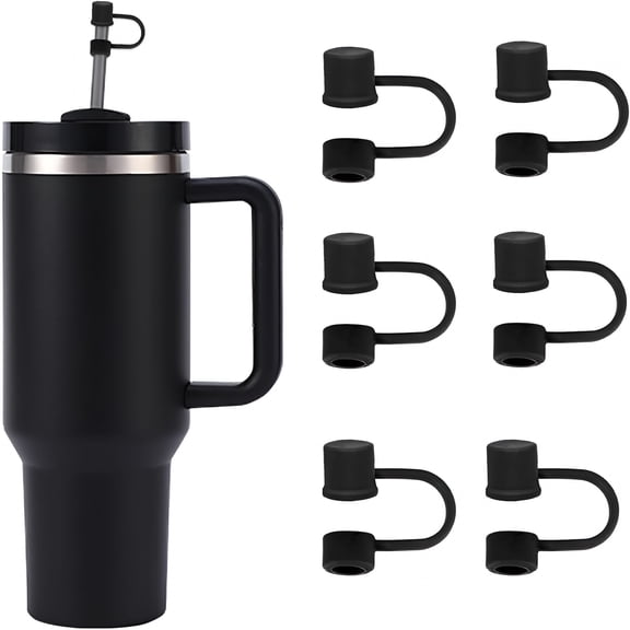ACDANC Silicone Straw Covers for 30-40 Oz Tumblers, 6 Pack Reusable Straw Toppers for 10mm Straws, Dust Proof Drink Lid Caps, BPA Free Tumbler Accessories (Black)