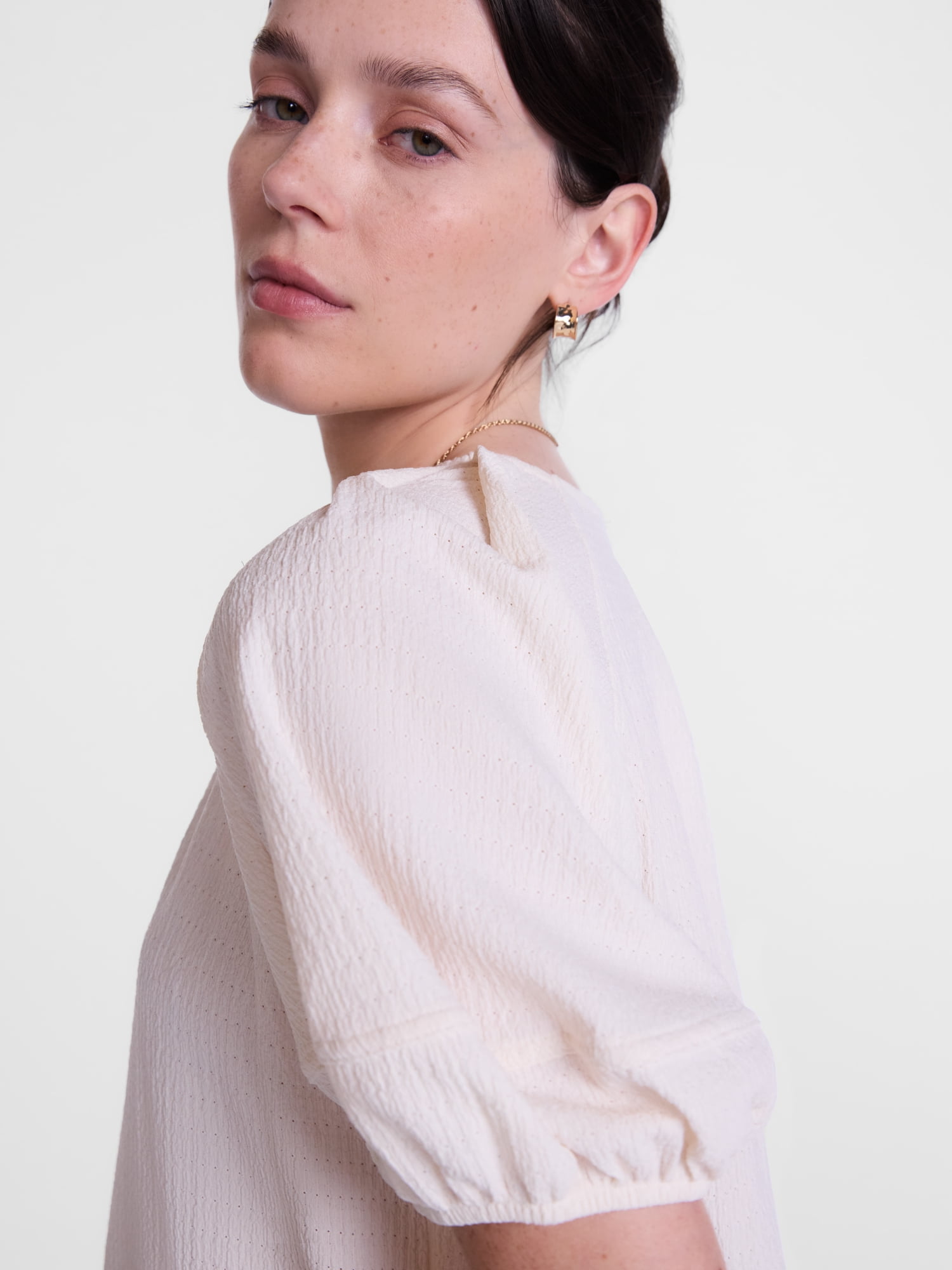 Scenario Women's Textured Top with Short Puff Sleeves, Sizes XS-XXXL