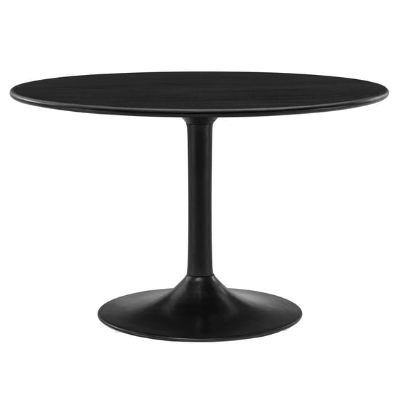 48 inch Dining Table, Round, Black, Wood, Metal, Kitchen Cafe Bistro Hospitality Restaurant, Modern Contemporary, HB37482