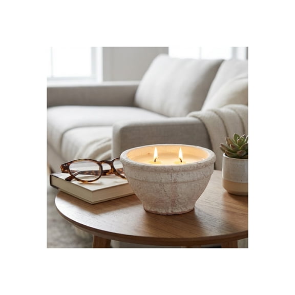 Decorative Terracotta Small Scented Candle Bowl for Men and Women - Votive Candle for Living Room, Bedroom, and Bathroom Decor - Indoor and Outdoor Safe for Home Decor Accent - 4", White