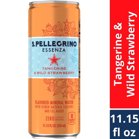 S.Pellegrino Essenza Tangerine & Wild Strawberry Flavored Mineral Water with CO2 Added, 11.1 11.15 fl oz