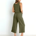 thumbnail image 6 of Ecqkame Two Piece Sets for Women Dressy Cotton Linen Loose Sleeveless Tank Exposed Navel Pockets Wide Legs Pants Suit Army Green S, 6 of 8