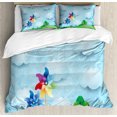 thumbnail image 1 of Pinwheel Queen Size Duvet Cover Set, Surreal View with Hanging Cloud Sky Rainbow Idyllic Meadow Fantasy World Landscape, Decorative 3 Piece Bedding Set with 2 Pillow Shams, Multicolor, by Ambesonne, 1 of 3