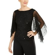 Adrianna Papell Women's Beaded Flutter Sleeve Top Black Size 14