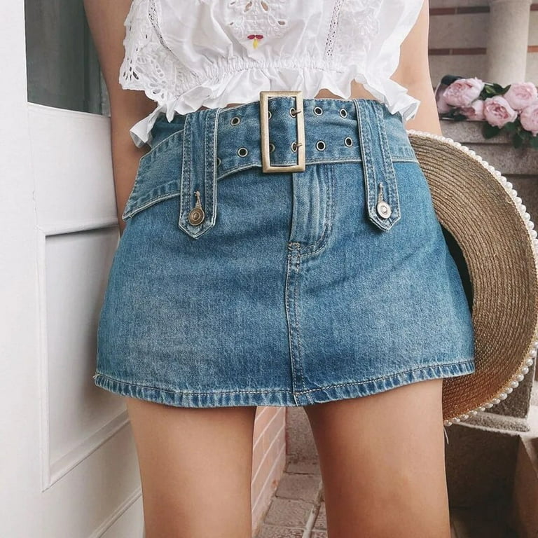 HLSOHJP Summer New Woman Denim Short Skirt Fashion Sexy Belt Jeans Mini Skirt Pants Design Street Hipster Clothing XS XL Walmart