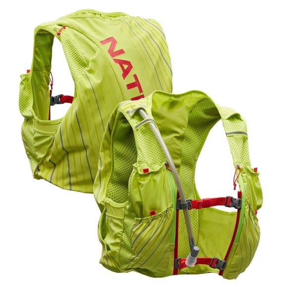 Nathan Pinnacle Race Chaleco para mujer y mochila de hidratación de 12 L con vejiga de 1,6 L, bolsillos resistentes al agua, ligero y que absorbe la humedad
