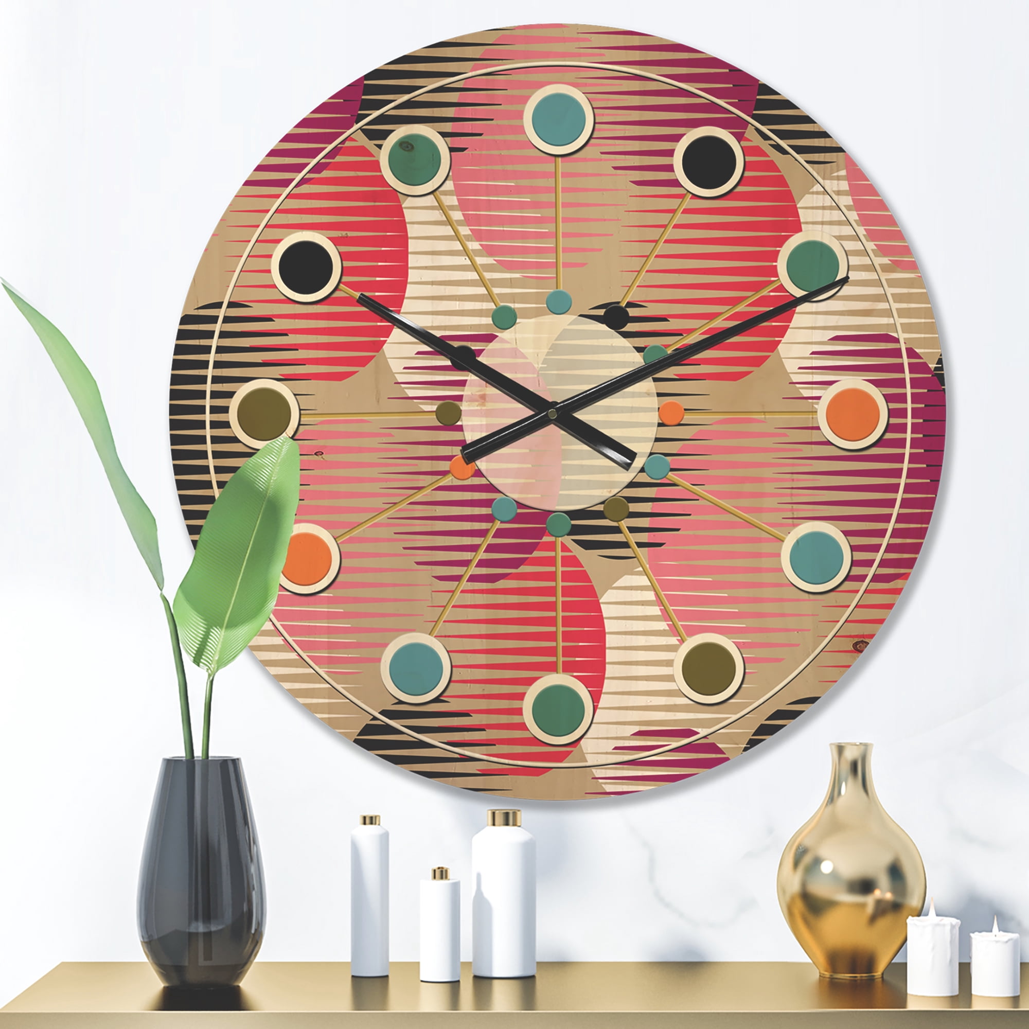 Designart 'Circular Retro Pattern VIII' Mid-Century Modern Wood Wall Clock