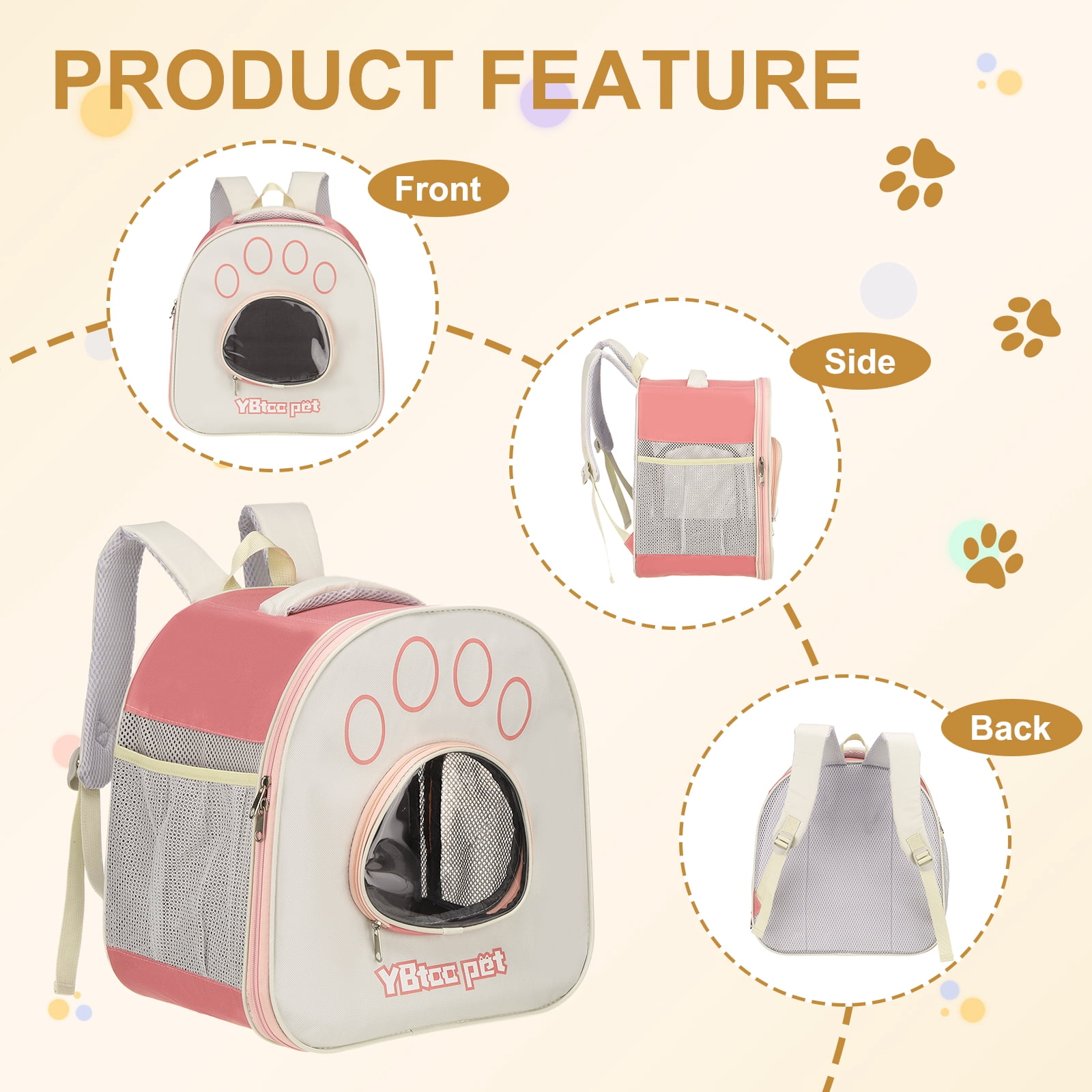 Uxcell Pet Portable Travel Backpack Carrier for Small Large Cat Uxcell Pet Dog, Pink