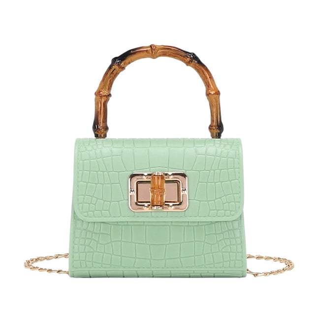 Women's Fashion Crocodile Pattern Small Square Bag - Bamboo Handle Design