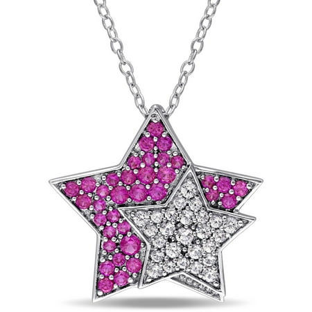 Tangelo 1 Carat T.G.W. Created Ruby and Created White Sapphire Sterling Silver Double-Star Pendant, 18