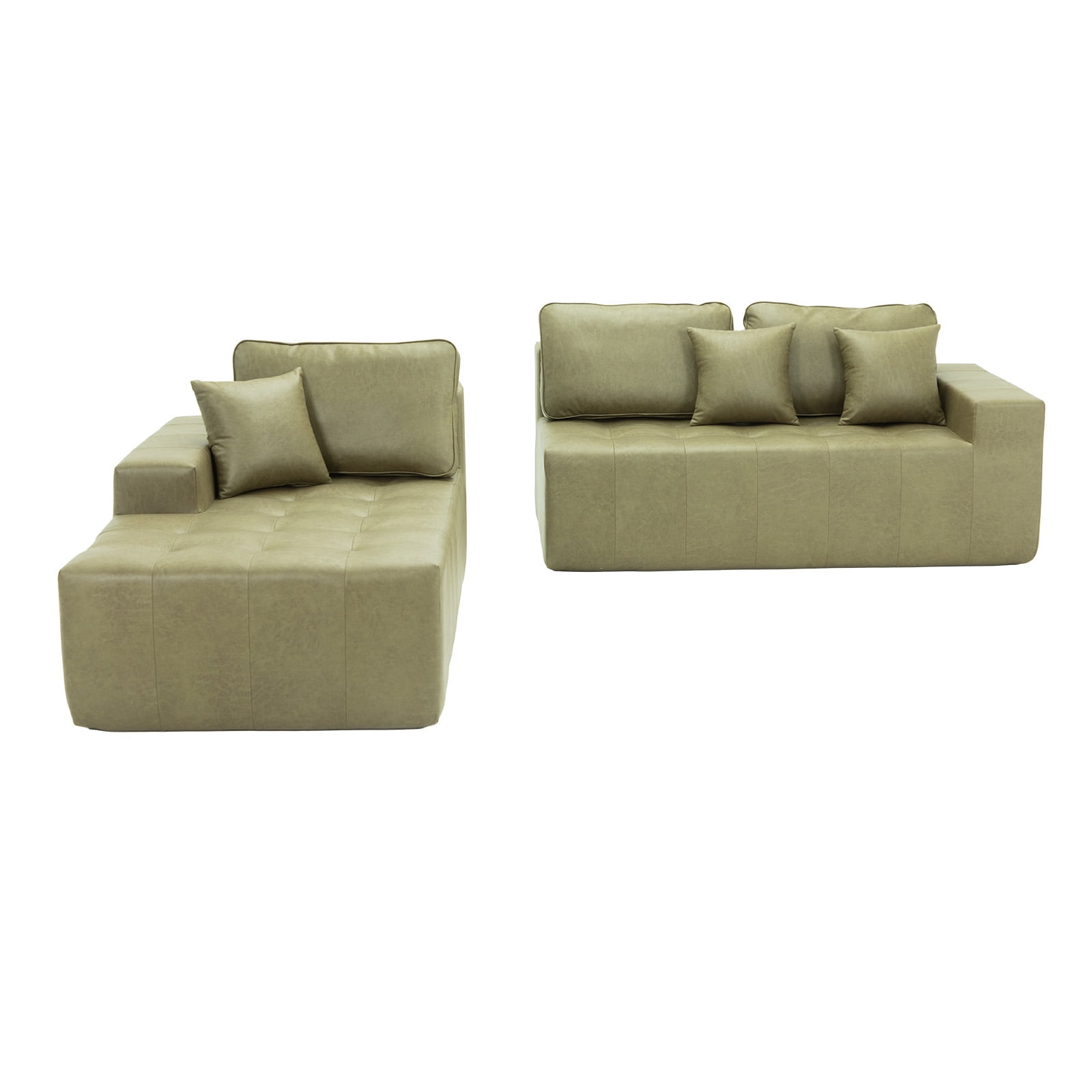 Howcool Boneless Cloud Sectional Sofa with Chaise,Faux Leather L-Shaped Couch,Deep Seat Modular Sofa with Wide Armrests,No Assembly Required,Left-Facing,Green