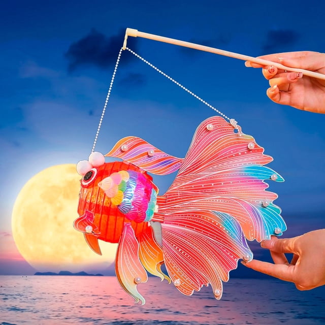 Linterna del Festival del Medio Otoño, luces artesanales, linterna de pescado para fiesta, Festival de Primavera Rojo BLESIY Linterna hecha a mano