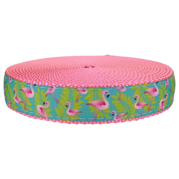 Country Brook Design - Flamingos Ribbon on Pink Nylon Webbing (1 Inch, 5 Yards)