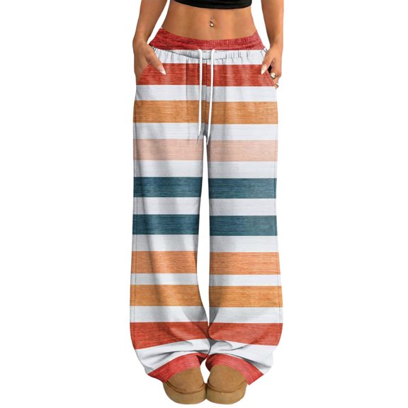 Boyscolos Women Sweatpants Casual Loose Lounge Drawstring Elastic Waist Straight Leg Palazzo Pants Boho Clothing with Pockets