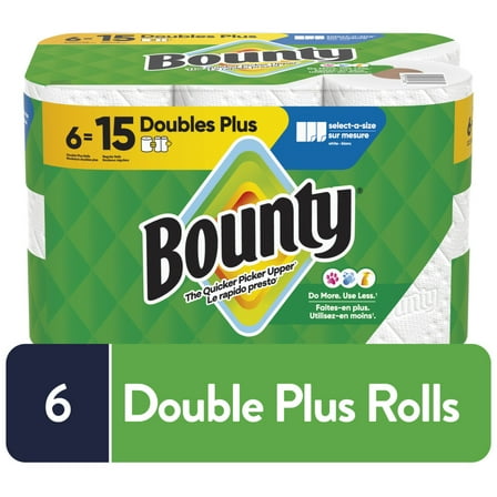 Bounty Paper Towels Select-A-Size White, 6 Double Plus Rolls, 103 Sheets per Roll