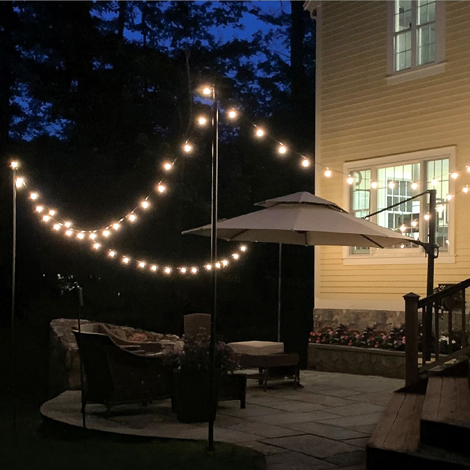 Excello Global Products Bistro Pole for String Lights with 50' G40 Lights Black 2/Pack (EGP-HD-0360)