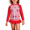 thumbnail image 3 of Lullu Toddler Girls Zip up Long Sleeve Rash Guard One Piece Swimsuit Strawberry Ruffle Bathing Suit, 3 of 7