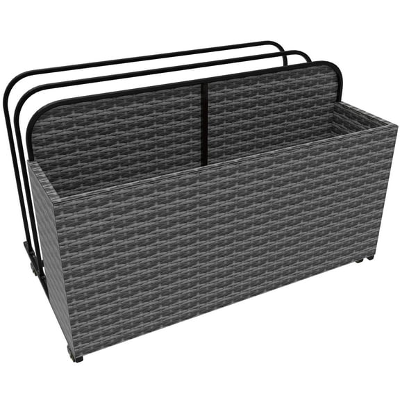 EUNHOO Rolling Poolside Float Storage, Pool Storage Bin, Outdoor Storage Organizer PE Rattan Pool Towel Rack for Floaties, Pool Accessories and Patio furniture Grey