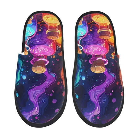 Balery Colorful Potion Bottles Magic Slient Indoor Furry Fleece Comfort House Shoes Soft Non-Slip Home Shoes Cotton slippers House Slippers-- Medium