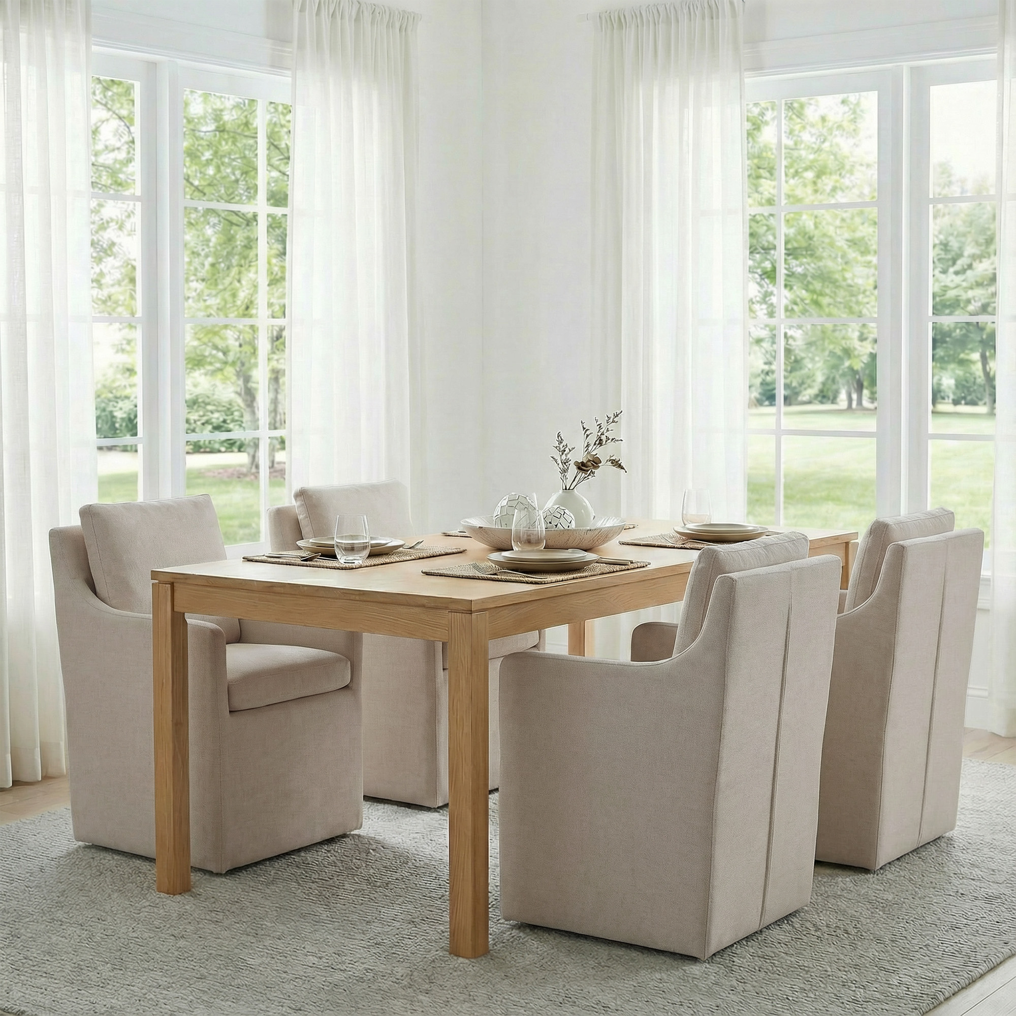 Spruce & Spring Modern Upholstered Dining Chair with Hidden Casters, for Kitchen & Dining Room, No Assembly, Single, Khaki Fabric