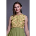 thumbnail image 5 of Bimba Olive Green4 Leaves Printed Women Designer Mandarin Collar Anarkali Dress Indian Ethnic Kurta Large, 5 of 6