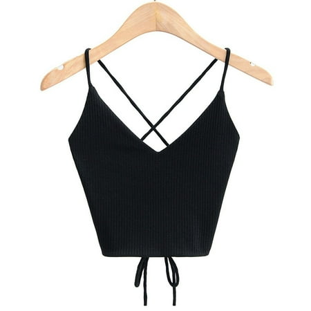 

YIWEI Women Top Fashion Knitted Crop Tops Cotton Tank Lingerie Underwear Vest Camisole Black
