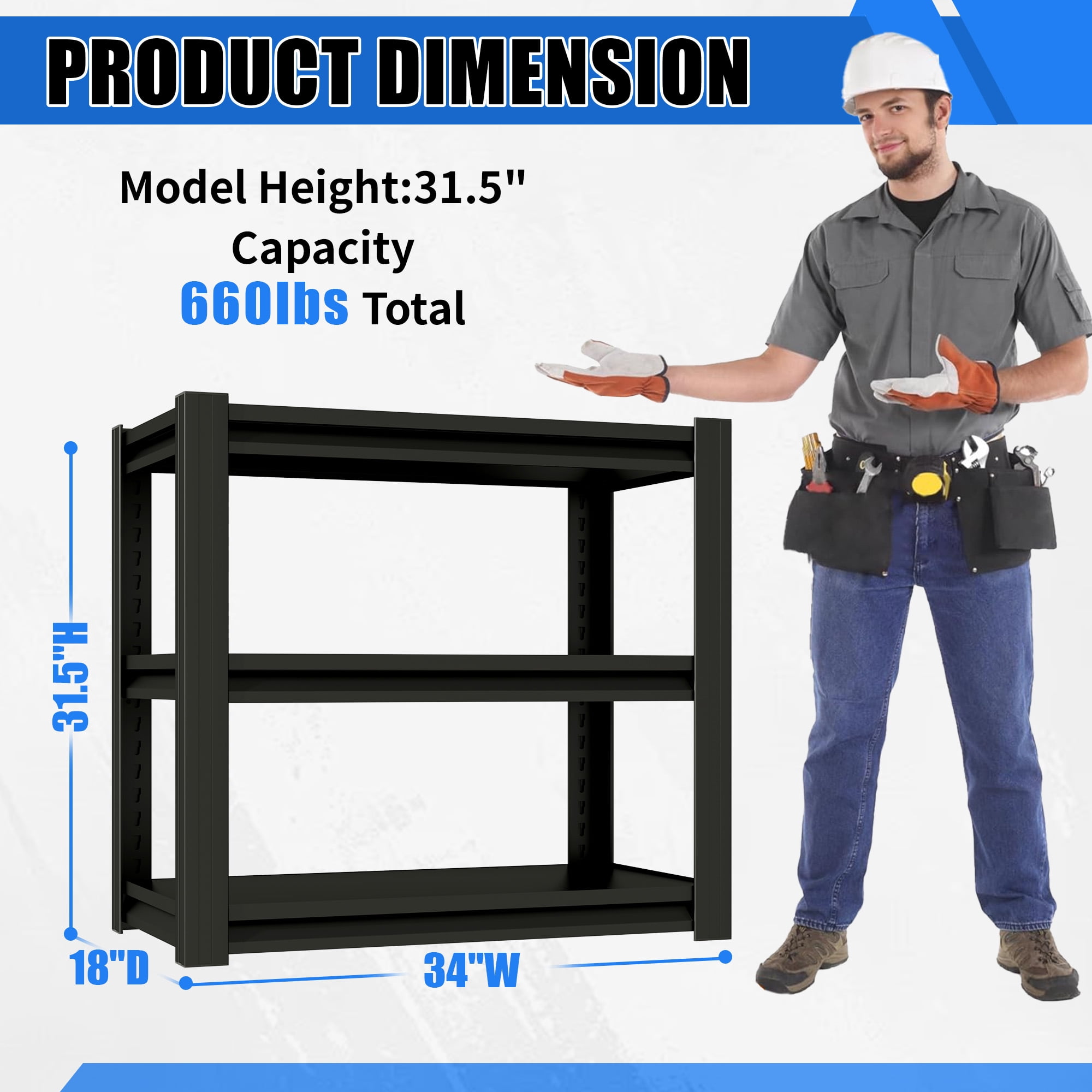 34x18x31-Inch Metal Fish Tank Stand for 20-30 Gallon Aquarium, Adjustable 3-Tier Heavy Duty Rack and Storage Shelf for Home Office, Black
