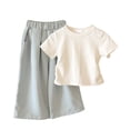 thumbnail image 2 of Amidoa Girls 2 Piece Outfits Summer Clothes Short Sleeve Cotton T-Shirt and Casual Shorts Kids Clothing Sets Light Blue Size 3T, 2 of 5