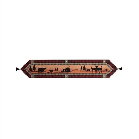 Chemin de Table Bear Lodge avec Pompons Couture Perle Noire 13 X 72 Po.