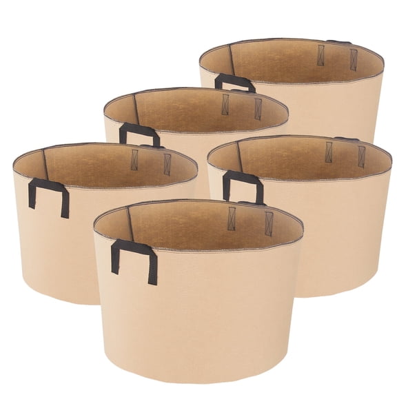 iPower 15-Gallon 5-Pack Grow Bags Fabric Aeration Pots Container with Strap Handles,Tan Color