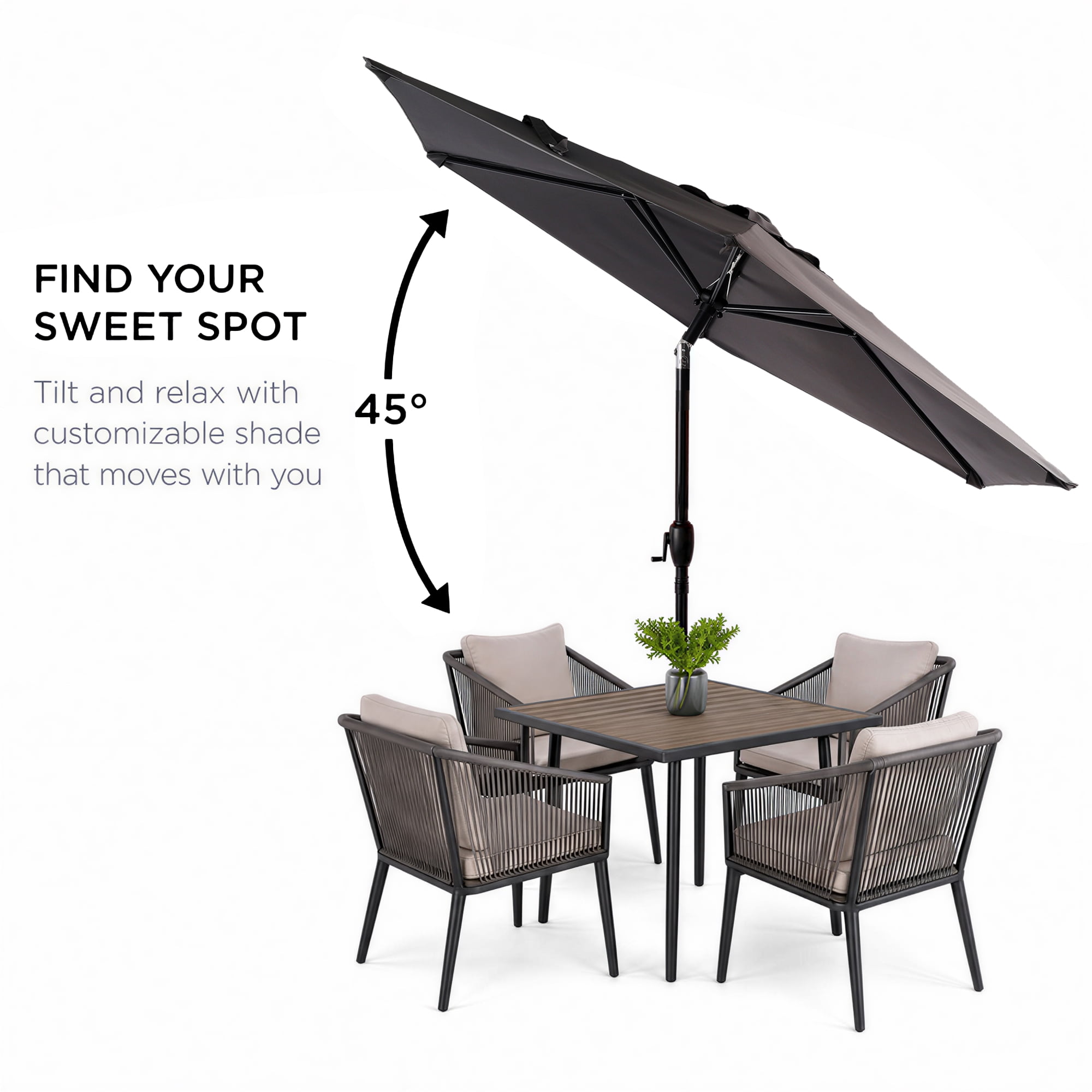 Leumius 7.5FT Patio Umbrella,Outdoor Market Yard Umbrella, Sun Shade Umbrella with Push Button Tilt and Crank Mechanism for Garden, Deck, Pool and Backyard, Not Include Umbrella Base,Gray