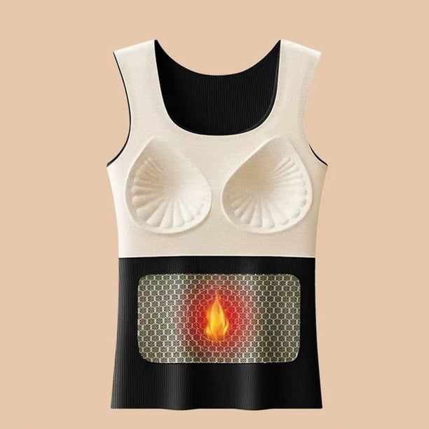 Ropa interior térmica para mujer, de invierno, de color sólido, cálida, sin costuras, resistente al frío, sin mangas, de poliéster.