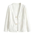 thumbnail image 6 of AherBiu Jean Cardigan for Women Button down V Neck Collarless Long Sleeve Oversized Denim Jacket with Pockets(X-Large,White), 6 of 8