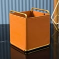Ozmmyan Penholder Leather Square Pen Holder,Desktop Stationery Storage