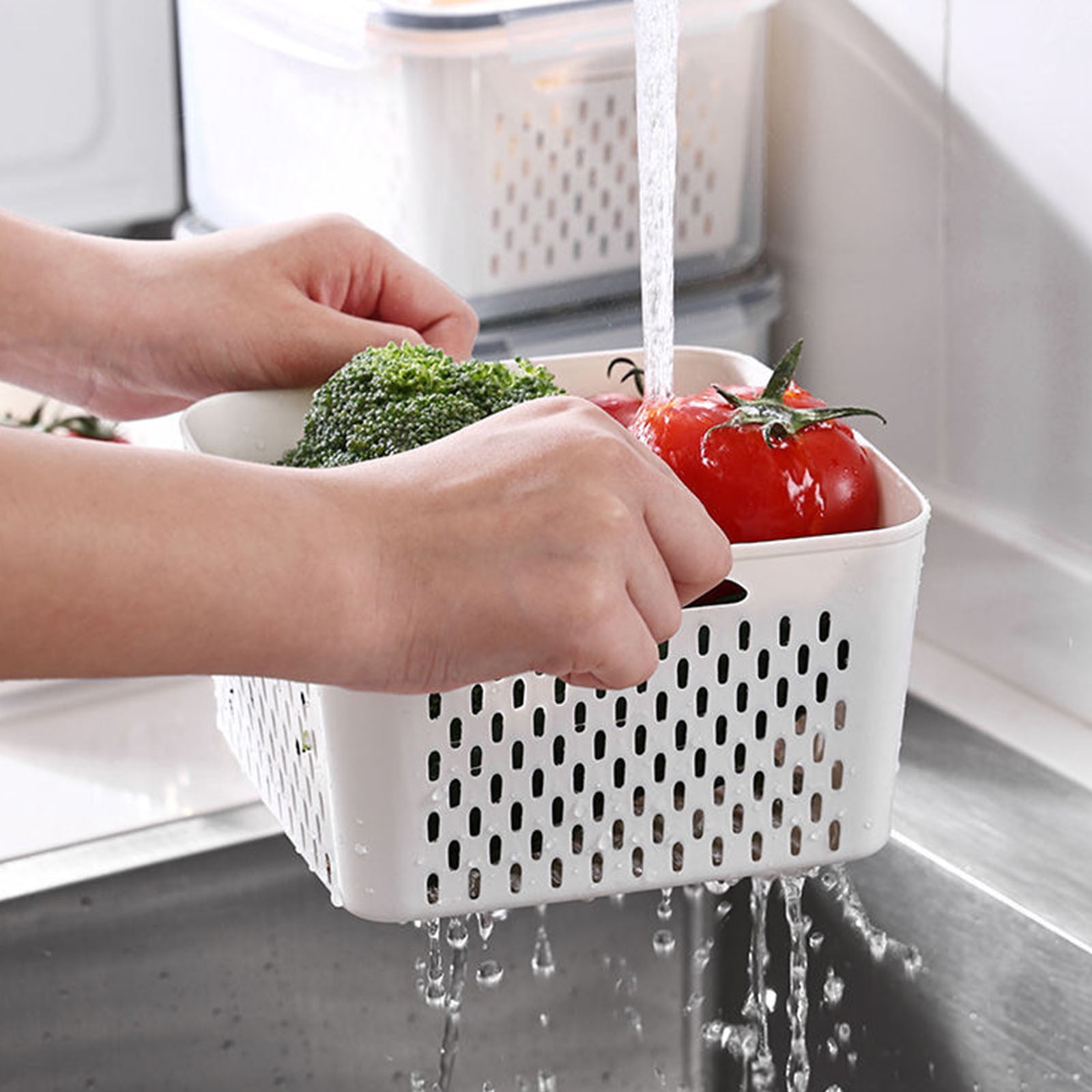 YMARPT Fruit Vegetable Storage Containers for Fridge, Draining Fresh Containers, 3 in 1 Produce Storage Containers, Keep Berry Vegetable Fruit Fresh Longer