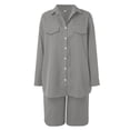 thumbnail image 4 of WAYUTE 2 Piece Sets for Women Button Down Lapel Cardigan Shirt Top with Pockets Summer Outdoor Solid Color Casual Shorts Set, 4 of 5