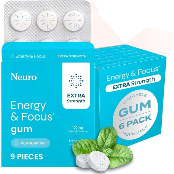 Neuro Extra Strength Gum Peppermint Energy & Focus 6 - 9 Pieces Packs