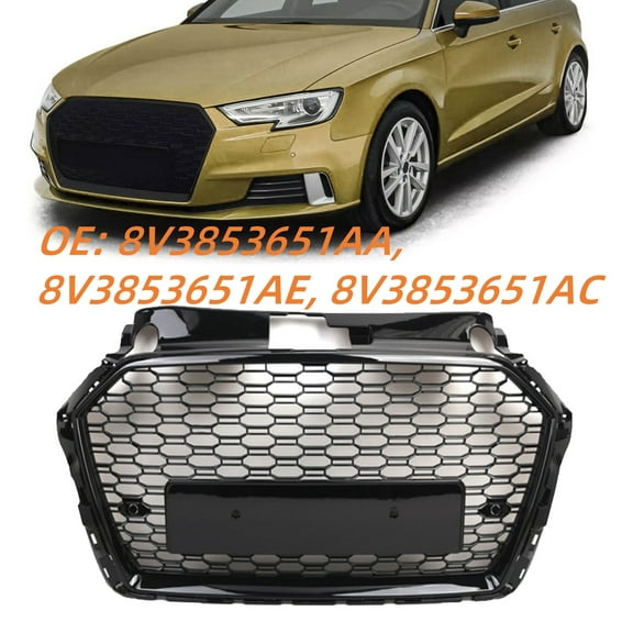 Pinypikaka Front Center Bumper Grille Replacement Honeycomb Grill Cover Compatible for Audi A3 RS3 2016-2018 Models 8V3853651AA, 8V3853651AE, 8V3853651AC