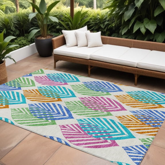 HomeRoots 584462 9 x 12 ft. Floral Washable Indoor & Outdoor Rectangle Area Rug, White, Orange & Blue