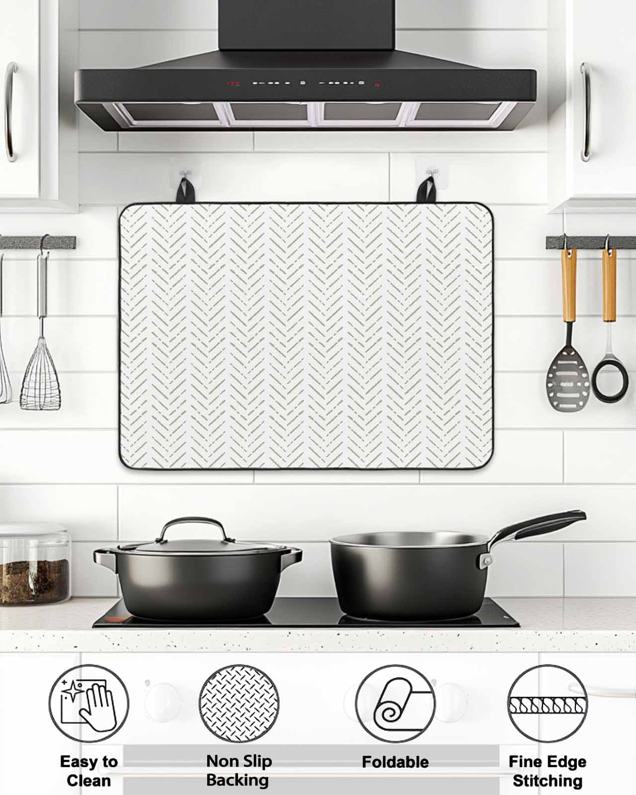 Stove Top Covers for Electric Stove, Sage Green Striped Glass Stovetop Cover Protector, Modern Abstract Art Geometric Induction Cooktop Protector Oven Mat for Kitchen Countertop 24"x21"
