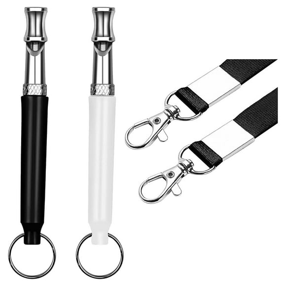 2-Piece (Black + White Whistle) Dog Training Whistle Leash Set, Dog Whistle 2 Pack Adjustable Silent Dog Whistle Dog Whistle to Stop Barking Neighbors Dog Recall Dog Training Whistles with Lanyard