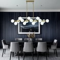 thumbnail image 2 of Mid Century Modern Linear Chandelier, 16-Light Brass Sputnik Chandelier with Milky White Glass Shades, Adjustable Height Pendant Light for Dining Room, Kitchen Island, 2 of 11