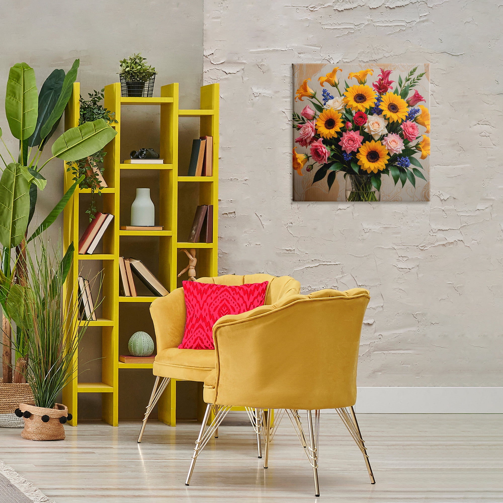 Stupell Industries Bold Sunflowers Mixed Bouquet Plants & Flowers Painting Wrapped Canvas Art Print Wall Art, 24 x 24