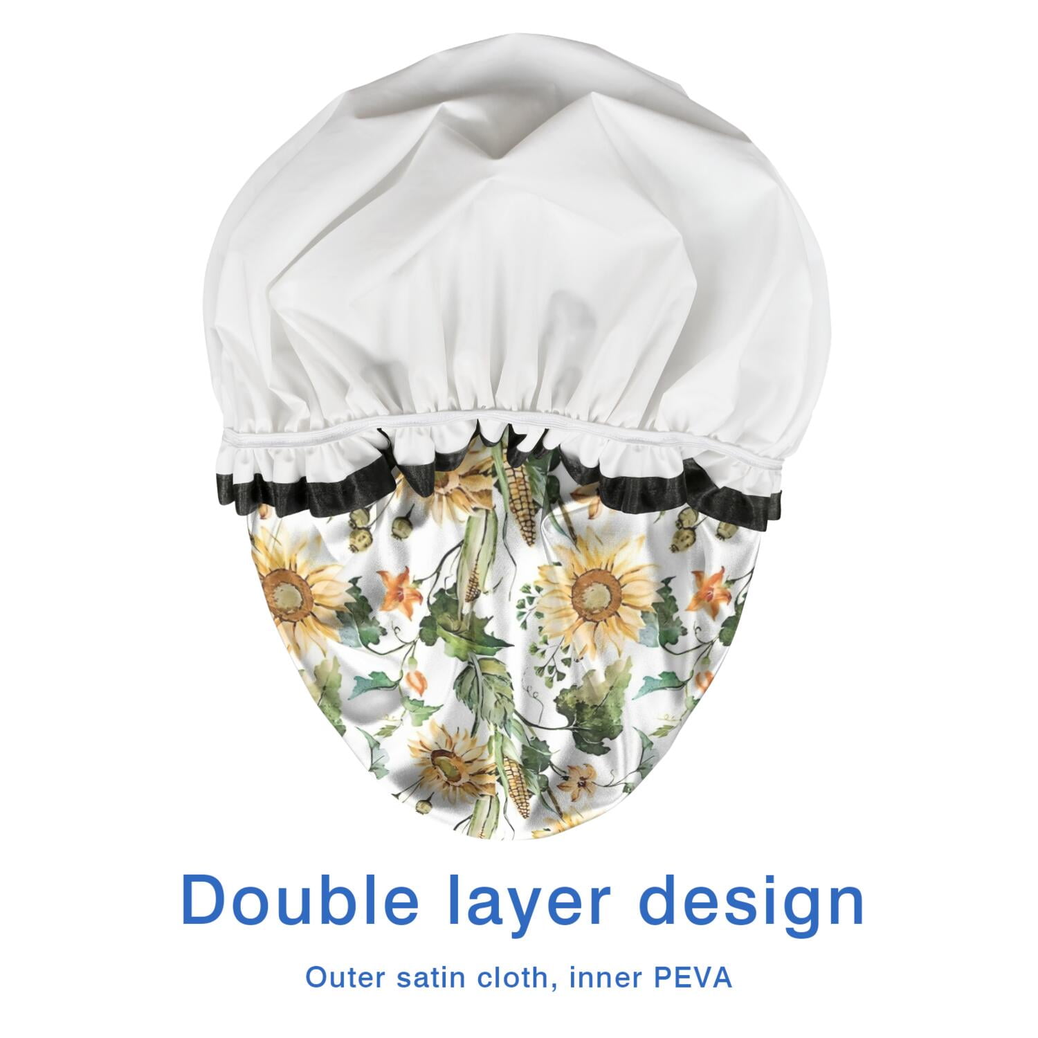 Shower Caps,Leaf Orange Flower Corn Sunflower Pattern Waterproof Shower Cap for Women 4 Pieces,Double Reusable Hair Cover for Shower PEVA Elastic Stretch Hem