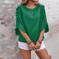 thumbnail image 5 of 3/4 Length Ruffle Sleeve Tops for Women Loose Crewneck Blouse Casual Flowy Summer Business Work Shirts Green M, 5 of 5