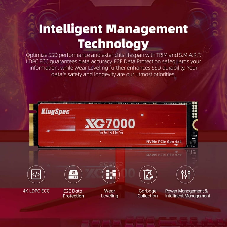 KingSpec XG7000 1TB NVMe SSD PCIe 4.0-7400MB/s Read Speed, 3D TLC