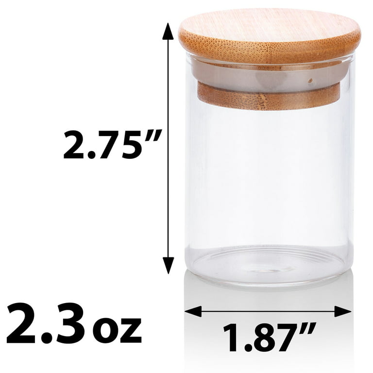 2.3 oz Clear Glass Tall Borosilicate Jar with Bamboo Lid (12 Pack