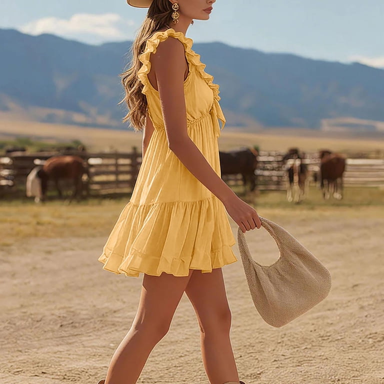 yellow mini flowy dress Ultimate Sundress Linen Blend Mini Dress Yellow
