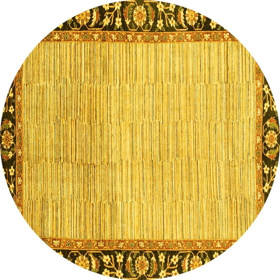 Ahgly Company Indoor Round Abstract Yellow Modern Area Rugs, 7' Round